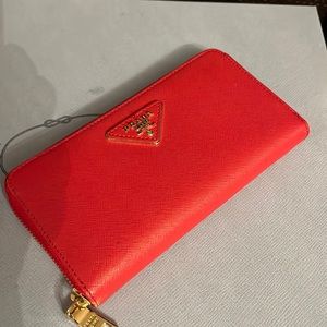 Prada Saffiano Milano Red 2 compartment Wallet